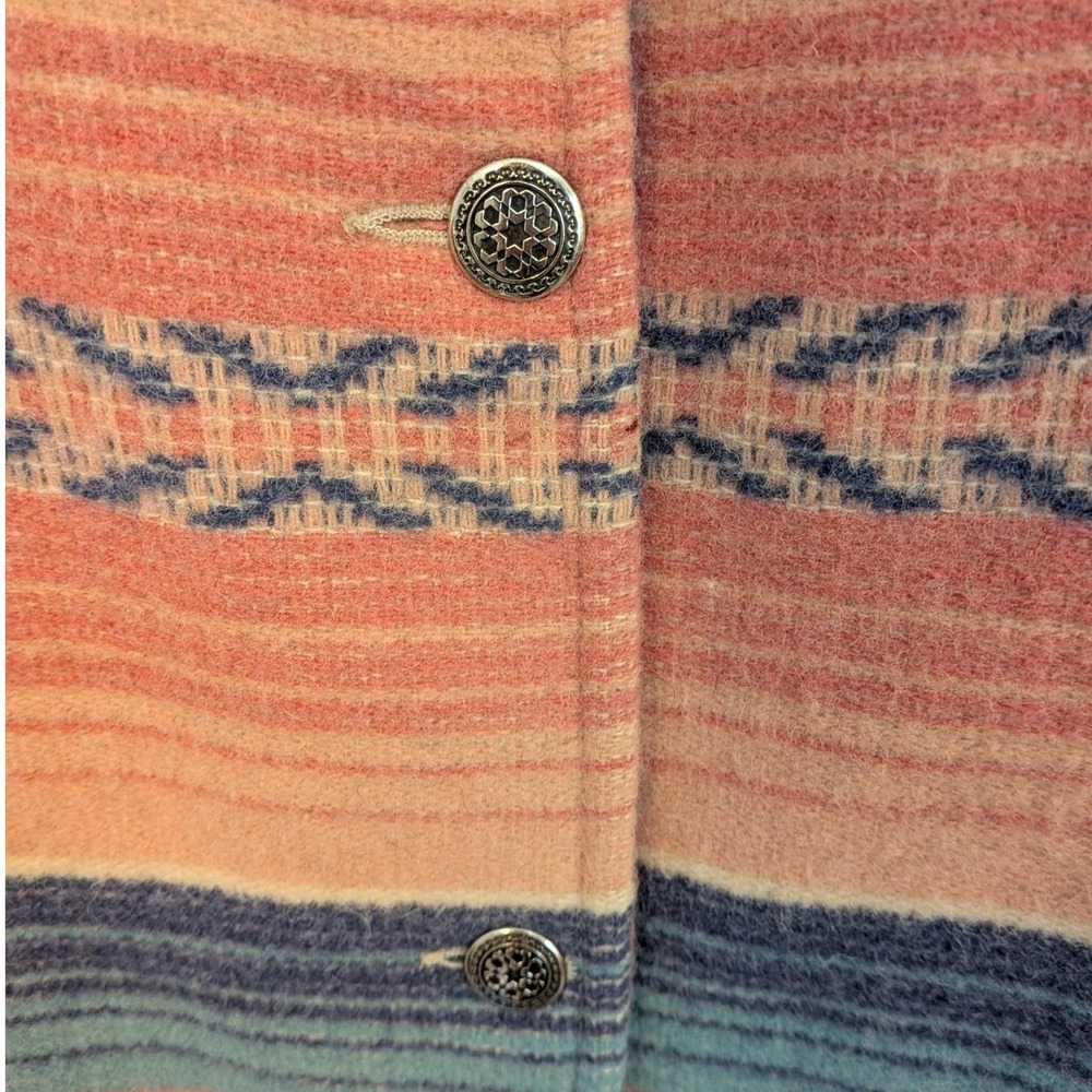 Vtg Woolrich Womens Southwestern Aztec Wool Blanket Coat Sz Small Pink Striped - Picture 4 of 4